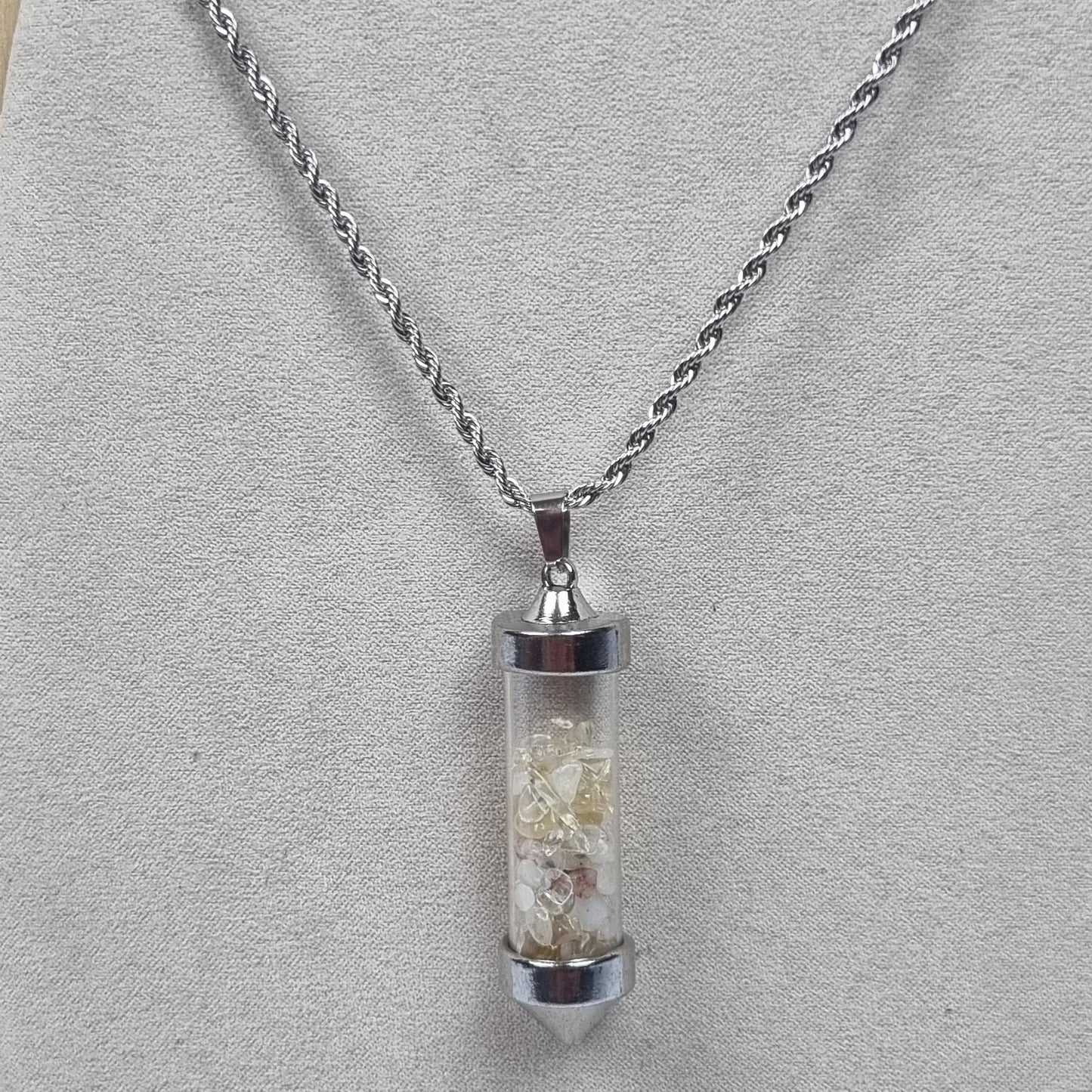 Encased Citrine Stainless Steel Necklace