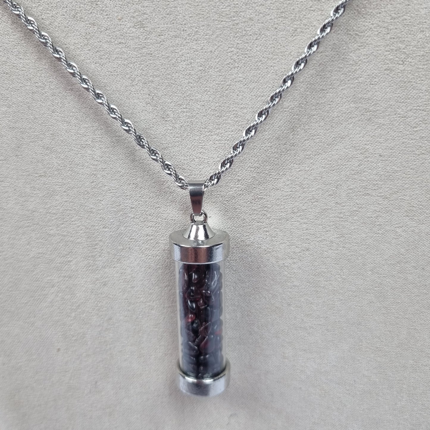 Encased Garnet Stainless Steel Necklace