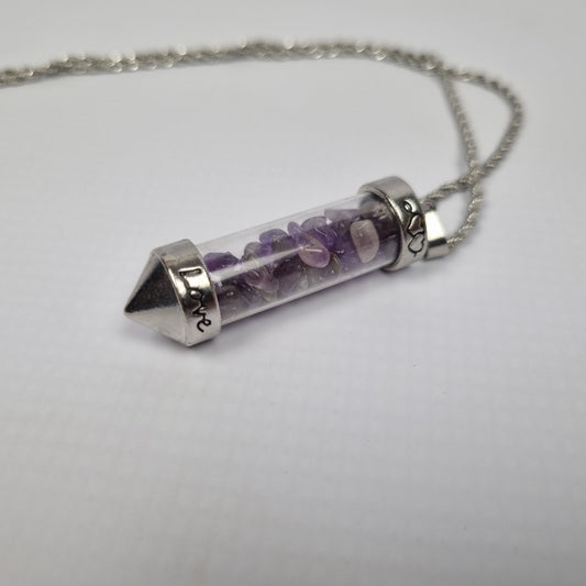 Encased Amethyst Stainless Steel Necklace