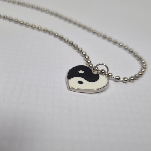 Yin Yang Heart-Shaped Pendant on Stainless Steel Necklace