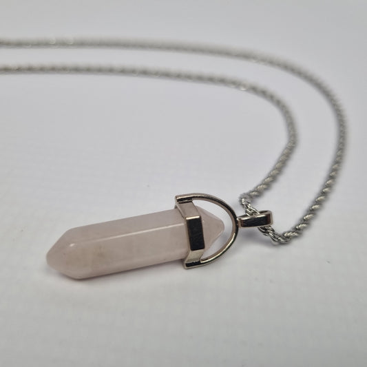 Small Rose Quartz Stainless Steel Necklace